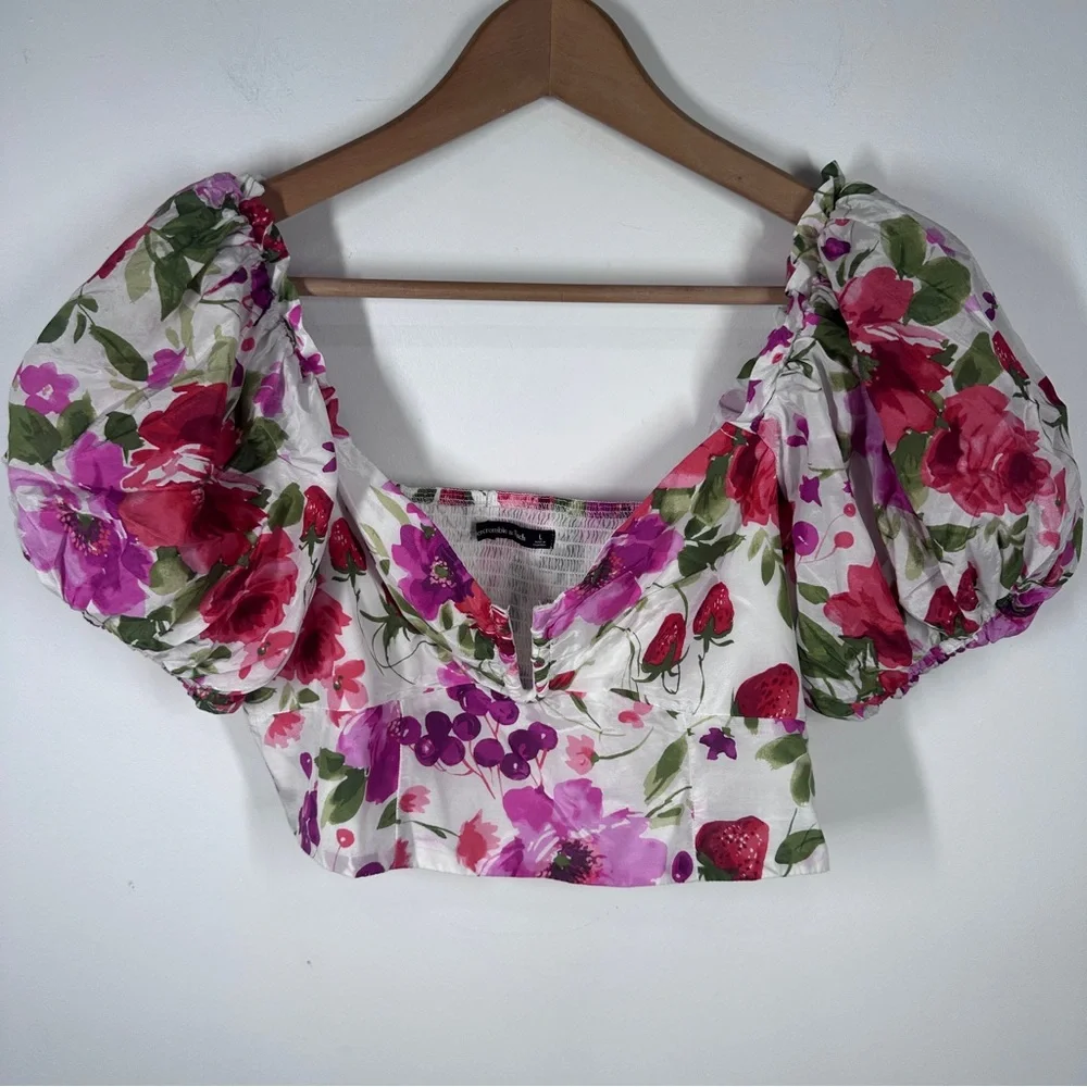 Abercrombie 2 Piece Set Floral Puff Sleeve Top Ruffle Skirt Size Large